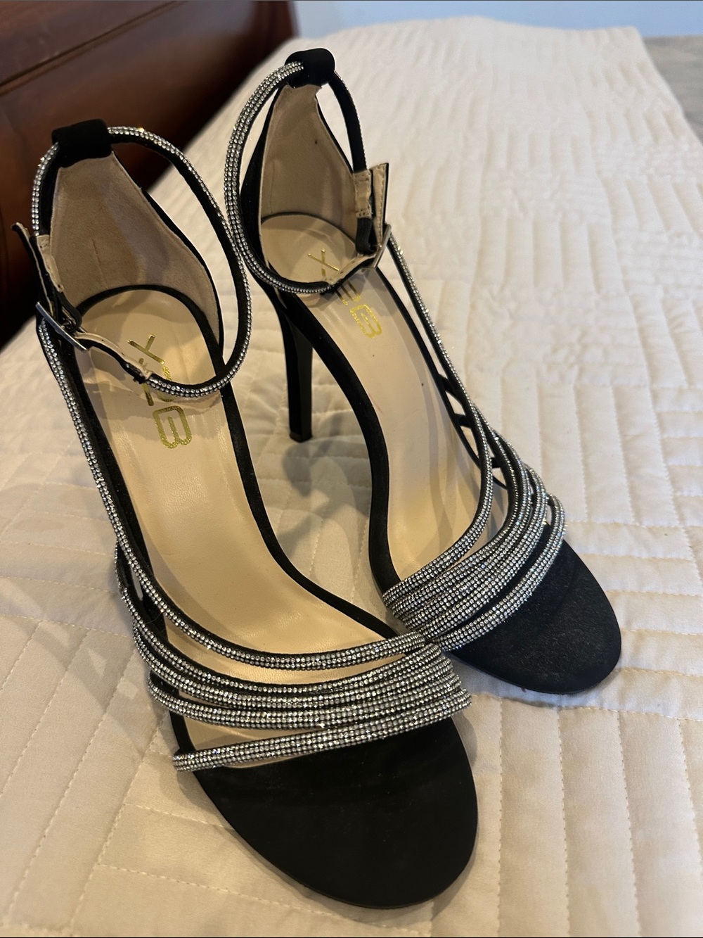 Women’s Black Strappy High Heel Sandals with Silver Embellishment 8
